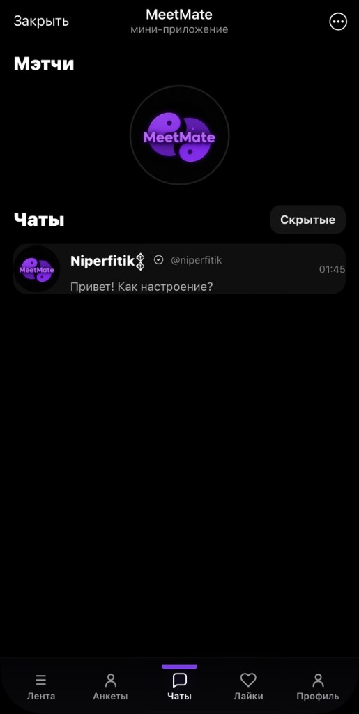 MeetMate: раздел чатов